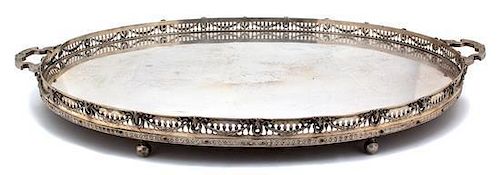 A Continental Silver Two-Handle Tray, 19TH CENTURY, having a pierced gallery, with goat's head and laurel swag decoration on 