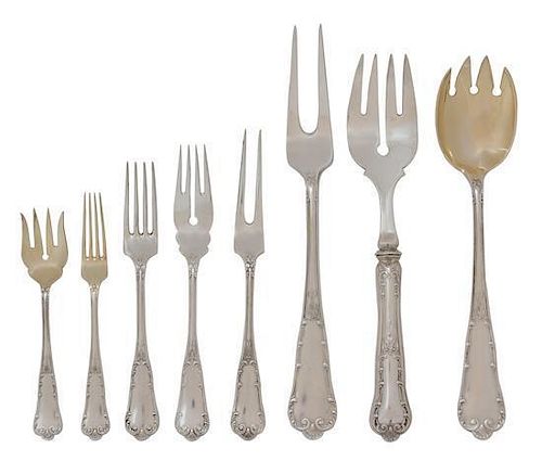 An Austrian Belle Epoque Silver Flatware Service for Twelve, , patterned on both sides, comprising; 12 dinner knives 12 dinne