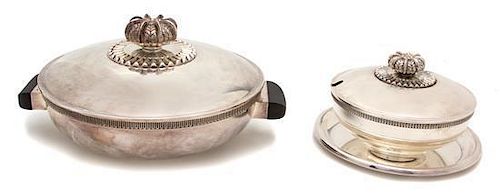 Two Norwegian Silver Covered Bowls, David Andersen, Norway, 20th Century, one with attached undertray