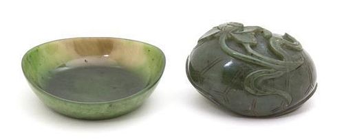 A Chinese Carved Jade Egg-Form Figure Length 3 inches.