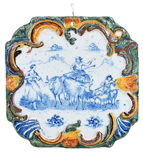 Dutch Delft Plaque, Herding Scene