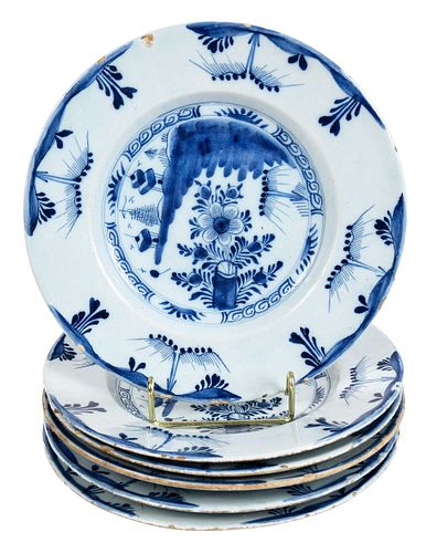 Six Delft Blue and White Plates