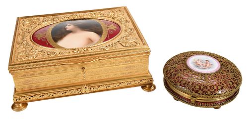 Two Continental Gilt Metal Boxes with Porcelain Plaques