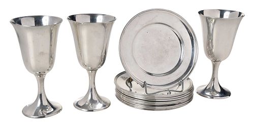 Silver Goblets and Small Plates, 14 Pieces