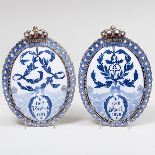 Two Arnold Krog for Royal Copenhagen Porcelain Royal 80th Birthday Commemorative Plaques