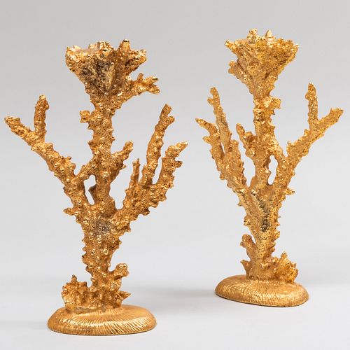 Pair of Galerneau Gilt-Metal Coral Form Candlesticks