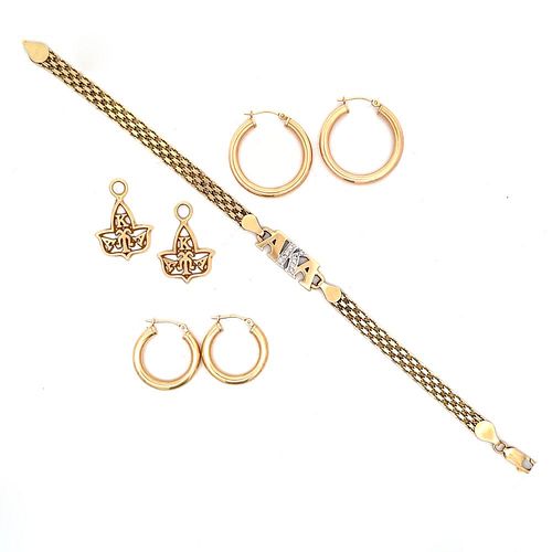 4pc 14K Yellow gold Bracelet and Earring Lot