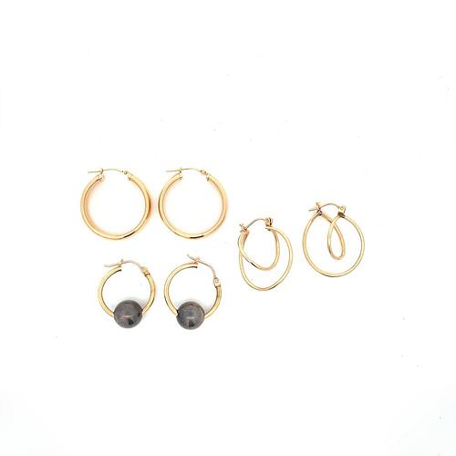 Three Pairs 14K Yellow Gold Hoop Earrings