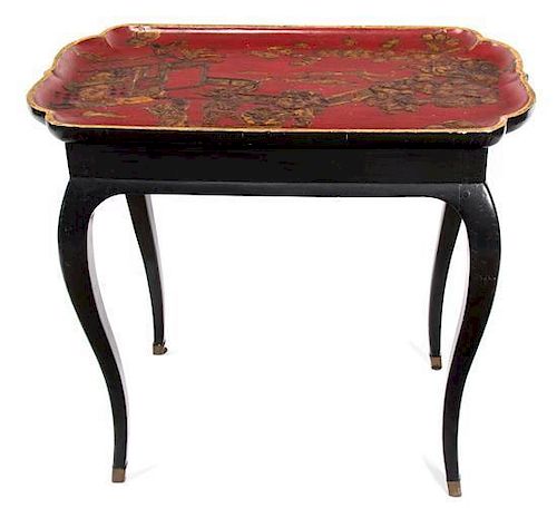 A Louis XV Style Chinoiserie Tray Top Table Height 27 x width 26 x depth 17 inches.