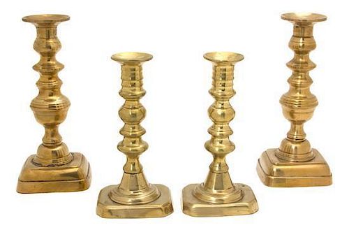 Two Pairs of Gilt Metal Candlesticks Height of largest 9 1/8 inches.