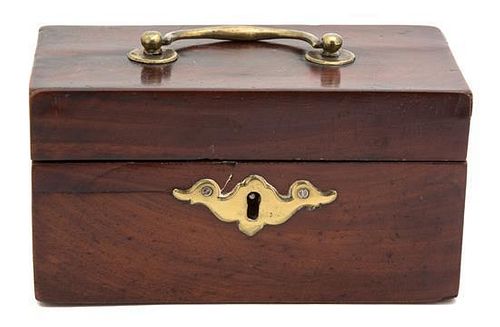 An English Brass Mounted Mahogany Box Height 3 1/4 inches