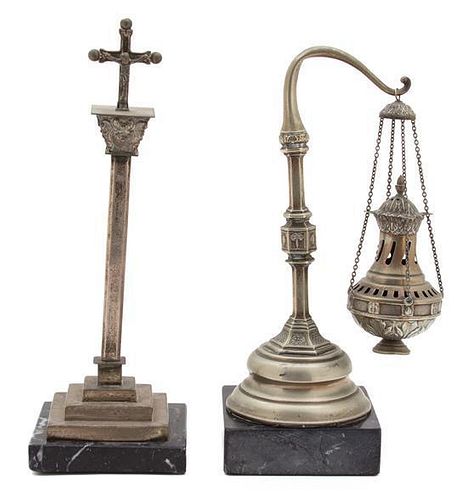 Four Silvered Metal Artifacts Height of tallest 11 1/2 inches.