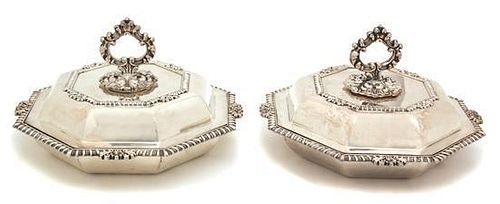 A Pair of Covered Silver-Plate Octagonal Entree Dishes, 20th Century,