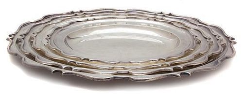 A Group of Four American Silver-Plate Hard Soldered Graduated Trays, Sheffield Co., 20th Century,