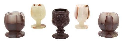 Five Hardstone Egg Cups Height of largest 2 3/4 inches.
