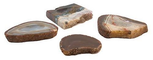 A Collection of Three Geode Ashtrays Length of largest 6 1/2 inches.