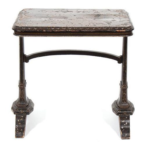 A Chinese Export Mother-of-Pearl Inlaid Lacquered Table Height 28 1/2 x width 28 x depth 20 1/2 inches.