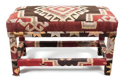A Kilim Upholstered Bench Height 21 x width 35 x depth 17 inches.