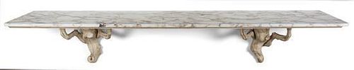 A Contemporary Wall Mounted Console Table Height 18 x width 94 1/2 x depth 19 1/2 inches.