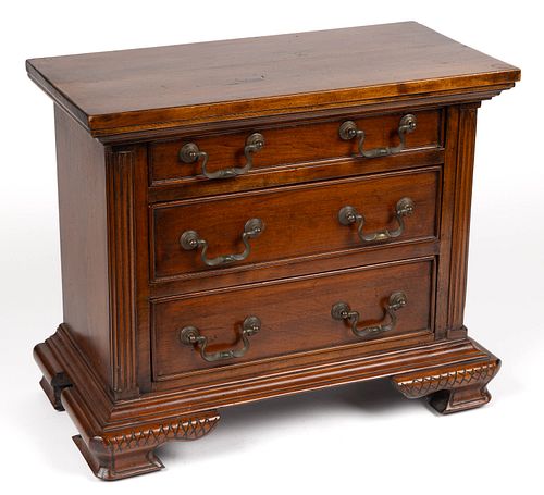 AMERICAN CHIPPENDALE-STYLE WALNUT BENCH-MADE MINIATURE CHEST