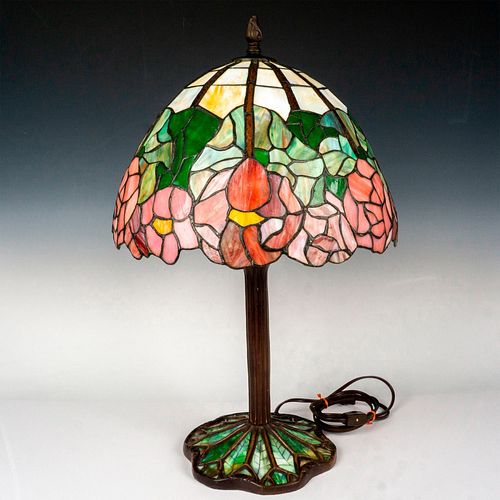 Tiffany Style Slag Glass Table Lamp Rose Motif
