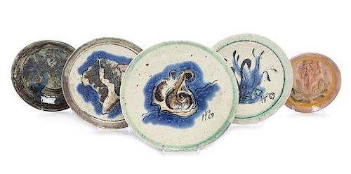 * Henry Varnum Poor (American, 1887-1970), 1965-1979, a collection of five ceramic plates
