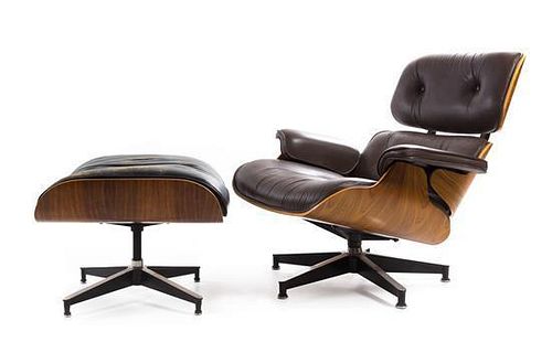 * Charles and Ray Eames (American, 1907-1978; 1912-1988), HERMAN MILLER, a 670 lounge chair, with an associated 671 ottoman