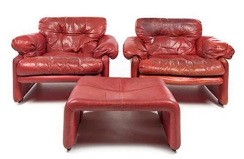 * Afra and Tobia Scarpa (Italian, b.1937-2011; b.1935), B & B ITALIA, 1970s, a pair of Coronado lounge chairs, with an ottoma
