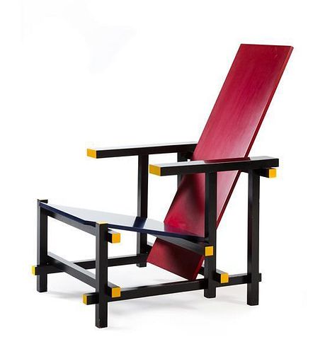 Gerrit Rietveld (Dutch, 1888-1964), CASSINA, c. 1980; designed in 1917, Red and Blue chair