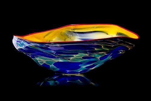 * Dale Chihuly, (American, b. 1941), Blue & Yellow Persian with Red Lip, 1990