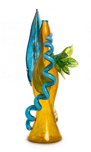 * Dale Chihuly, (American, b. 1941), Sienna Piccolo Venetian with Blue Leaf, 1994 (from Venetian series)