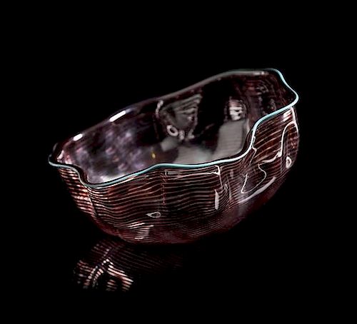 * Dale Chihuly, (American, b. 1941), Sea Form Basket in Purple with Turquoise Lip, 1986