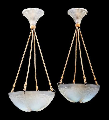 * Rene Lalique, (French, 1860-1945), a pair of Coquille chandeliers, model no. 2460, c. 1921
