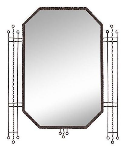 A French Art Deco Wrought Iron Mirror Height 31 x width 27 inches