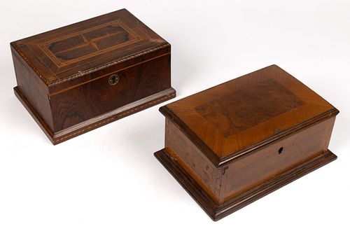 CONTINENTAL VENEERED AND INLAID SEWING BOXES, LOT OF TWO