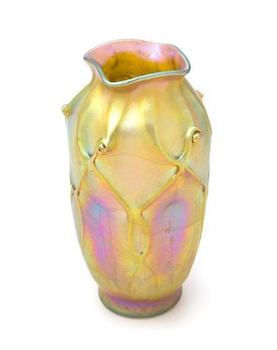 Tiffany Studios, , a Favrile glass vase, with prunt decoration