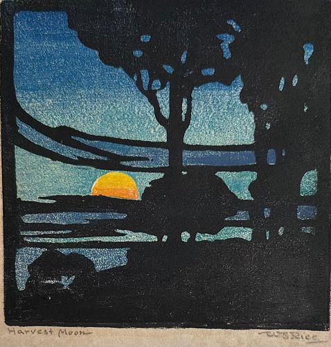William Seltzer Rice "Moonrise" Woodcut Handsigned