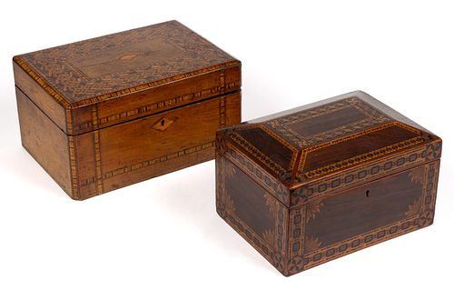 ENGLISH INLAID DRESSER / TRINKET BOXES, LOT OF TWO