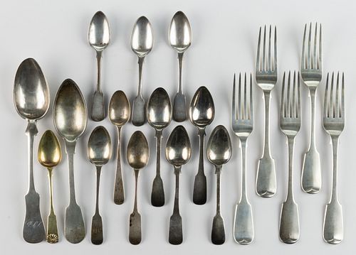 ENGLISH STERLING AND OTHER FOREIGN SILVER FLATWARE, LOT OF 18