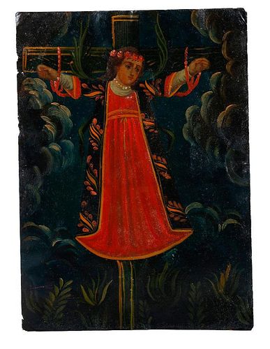 A Mexican Retablo of St. Wilgefortis.