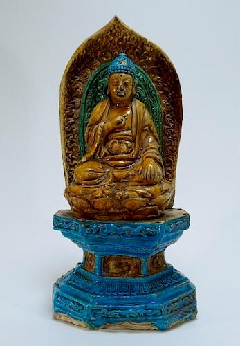 Chinese Qing Dynasty Sancai Glaze Pottery Buddha