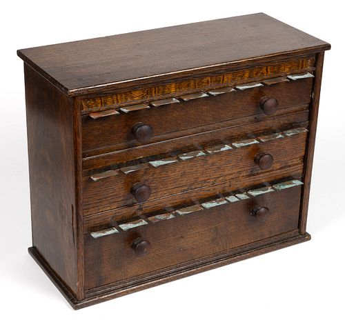 AMERICAN OAK APOTHECARY CABINET WITH BRASS-TOPPED DRAWERS