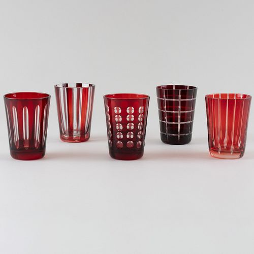 Assembled Set of Twenty-Four Red Overlay Glass Beakers