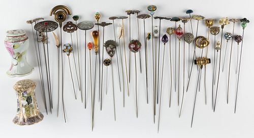 ANTIQUE AND VINTAGE HATPINS, LOT OF 45