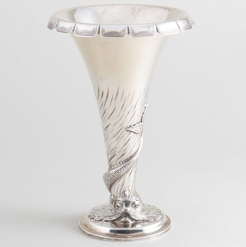Gorham Silver Trumpet Vase with Dolphin Form Support