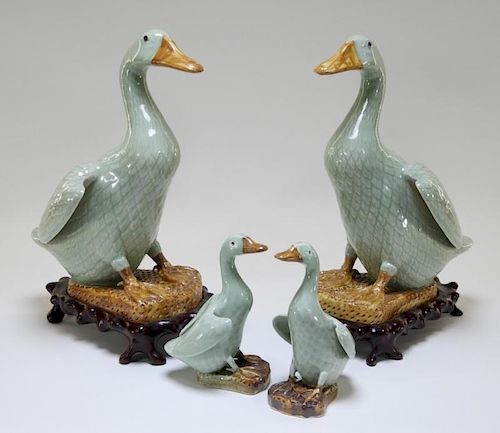 2 PR Chinese Porcelain Celadon Glaze Duck Figures