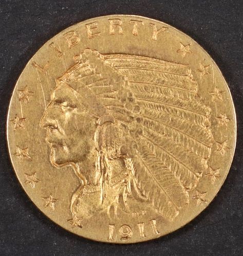 1911-D $2.5 GOLD INDIAN BU STRONG D
