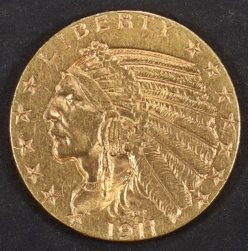 1911 $5 GOLD INDIAN CH BU