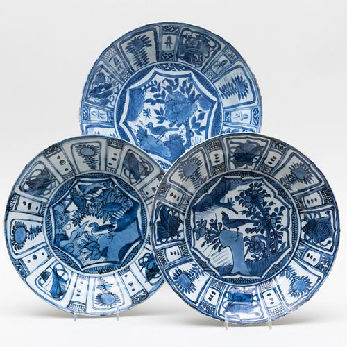 Group of Three 'Kraak' Blue and White Porcelain Dishes