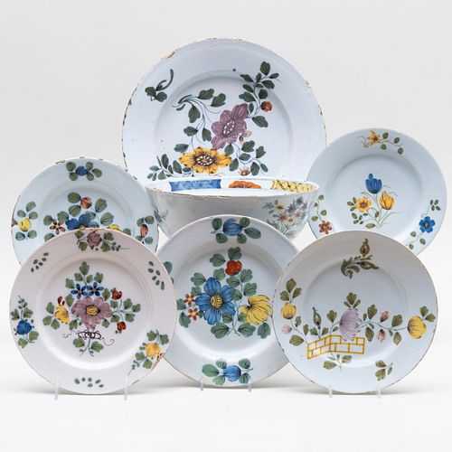 Assembled English Polychrome Delft Service in the 'Fazakerley' Pattern